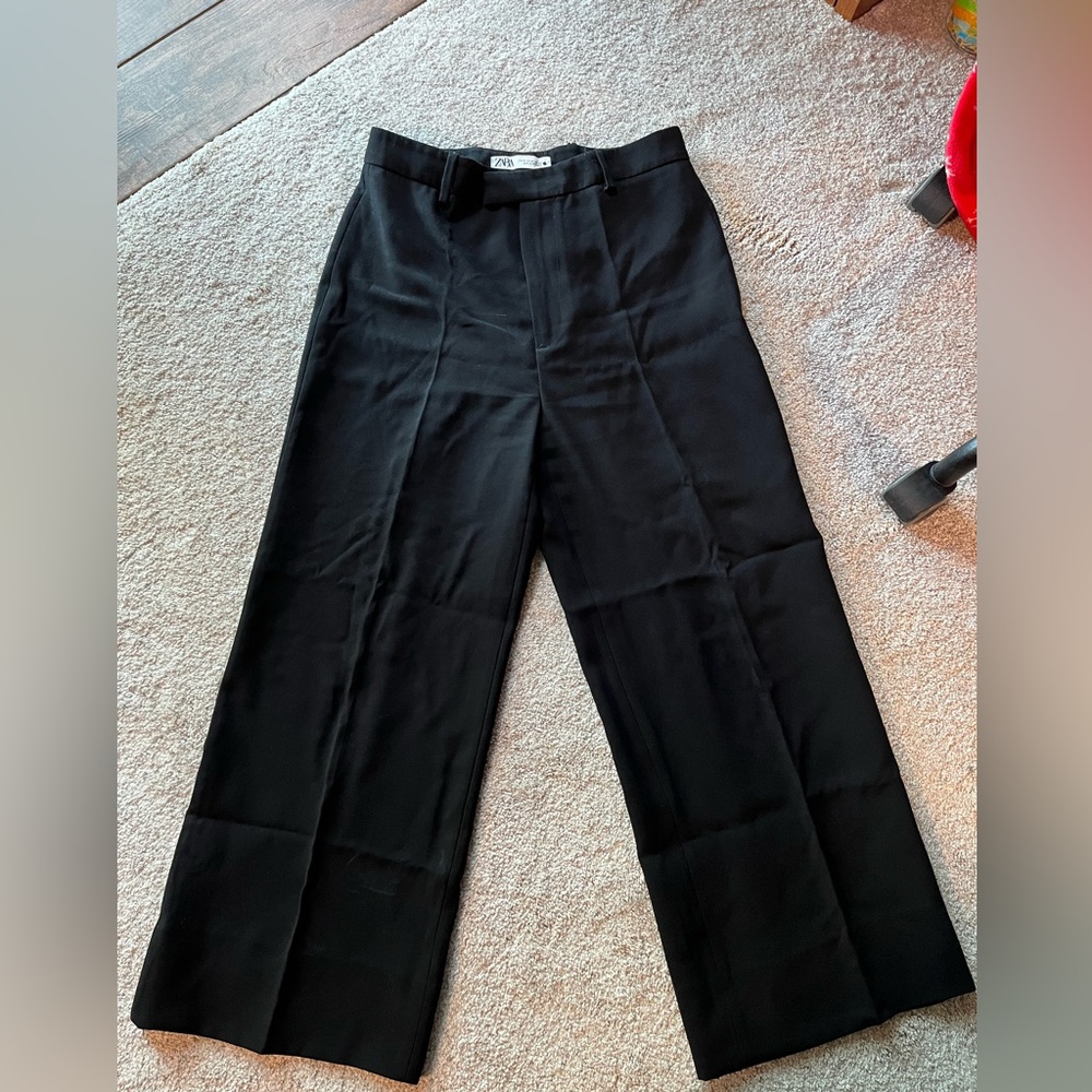 Zara Womens Pants Black Medium High Rise Dress Pant Wide Leg 100% Polyester